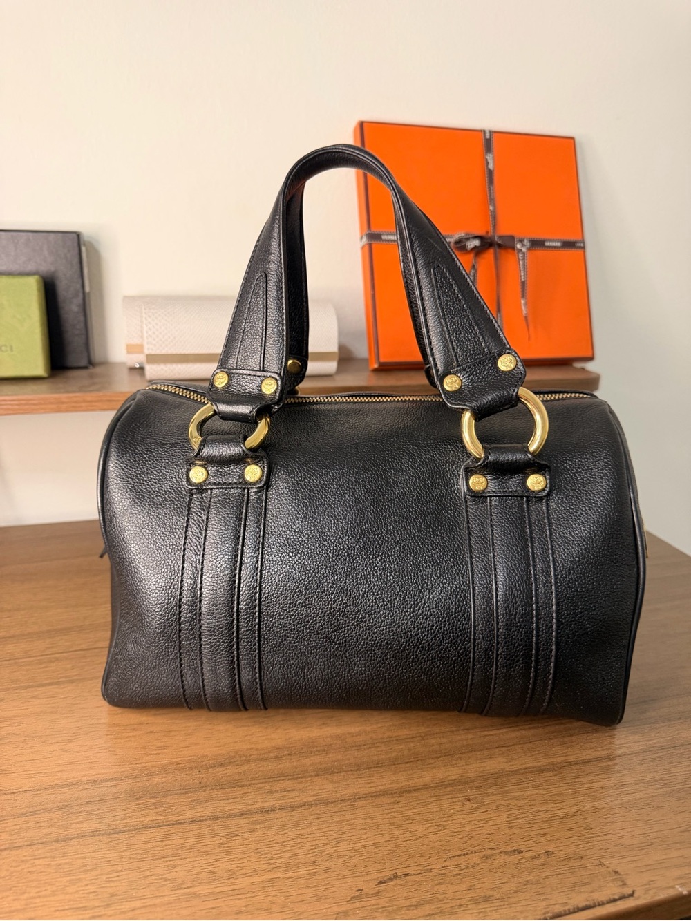 AUTHENTIC - MCM Black Boston Style Too Handle Bag with Gold Hardware - Picture 2 of 13